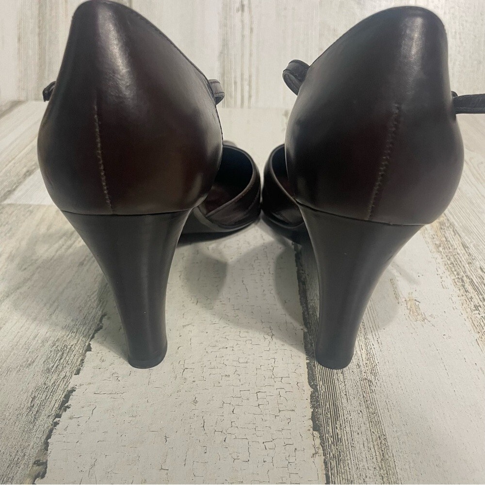 Franco Sarto Leather Square Toe Adjustable Ankle Strap Heels Dark Brown size 9.5 - Picture 6 of 9
